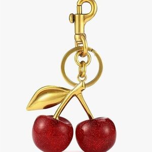 Gold and Red Cherry Keychain